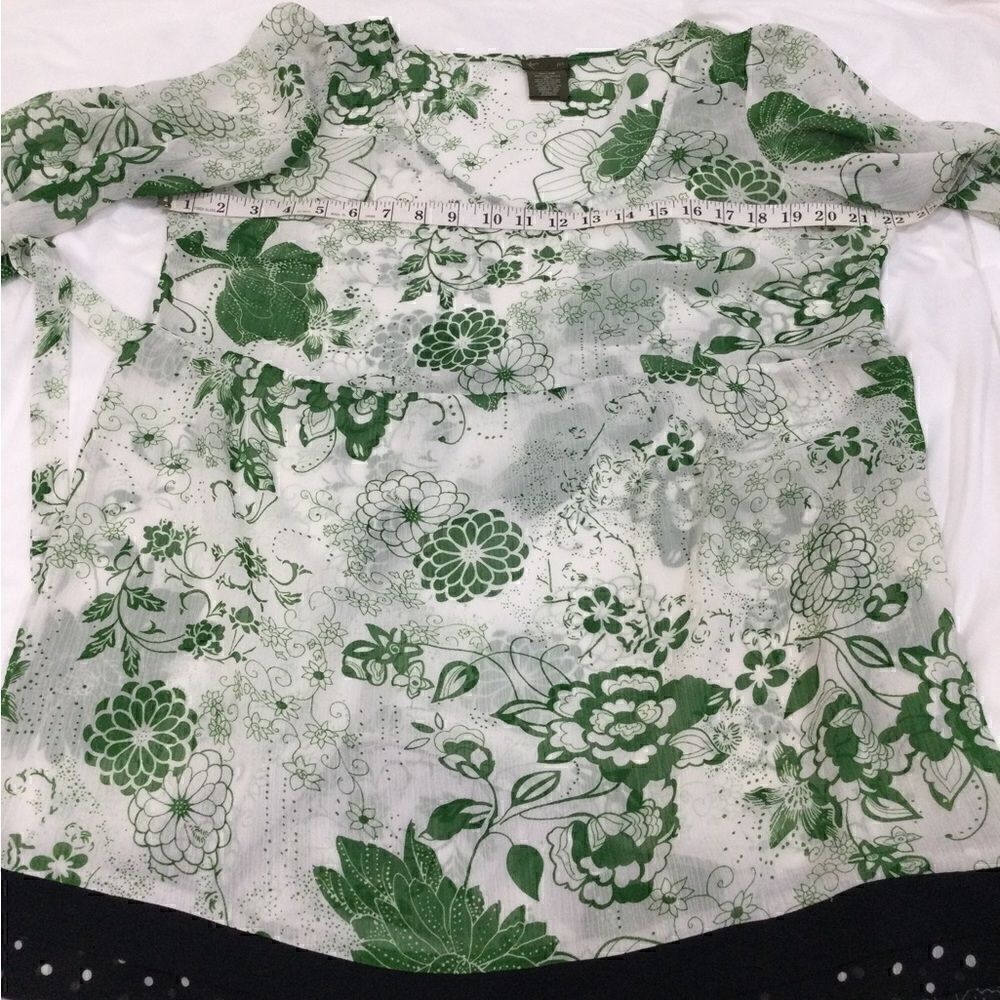 Fei Anthropologie floral white/green 3/4 sleeve  tunic-dress size L - Picture 6 of 10